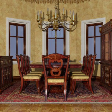 3D render Victoria yemek odası