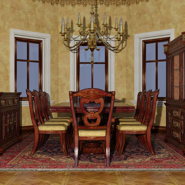3D renderização sala de jantar vitoriana — Fotografia de Stock