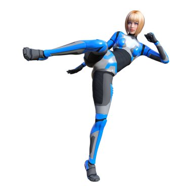 3D render kadın Robot üzerinde beyaz
