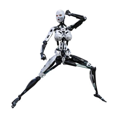 3D render kadın Robot üzerinde beyaz