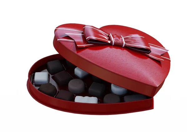 Scatola di cioccolato 3D Rendering Valentine su bianco — Foto Stock