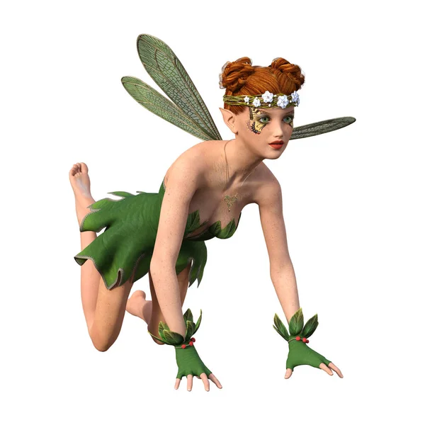3D Rendering Green Fairy on White — Stock Photo, Image