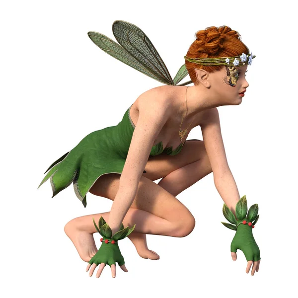 3D Rendering Green Fairy on White — Stock Photo, Image