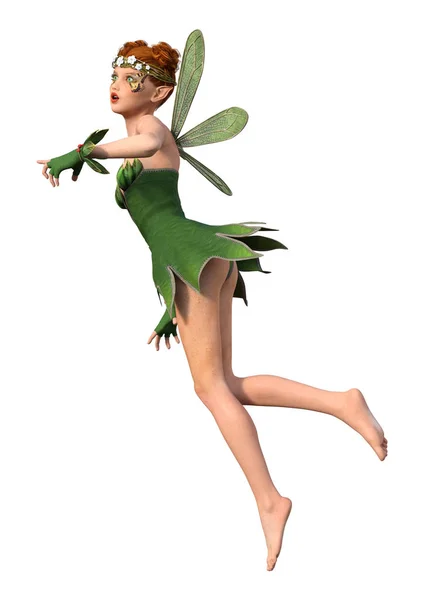 3D Rendering Green Fairy on White — Stock Photo, Image