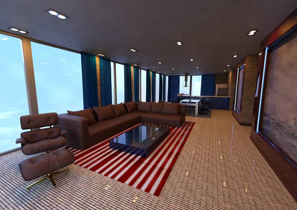 3D Rendering Studio Apartamento Interior — Foto de Stock