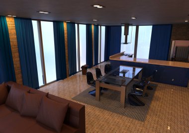 3D render stüdyo daire iç