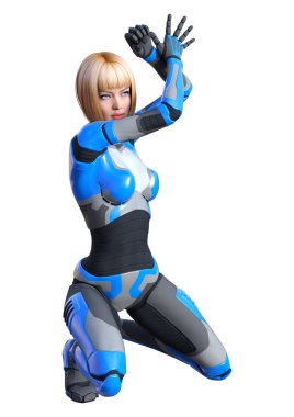 3D render kadın Robot üzerinde beyaz