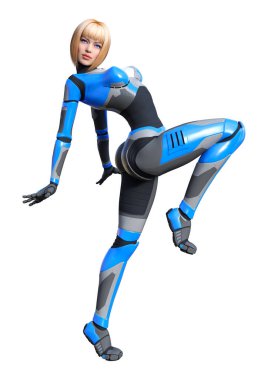 3D render kadın Robot üzerinde beyaz