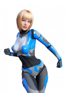 3D render kadın Robot üzerinde beyaz