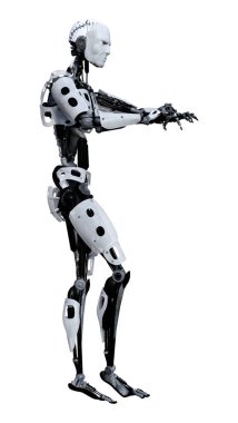 3D render erkek Robot üzerinde beyaz