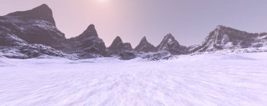 3D render Dumanlı dağlar