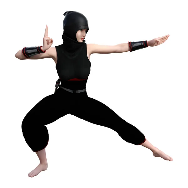 Rendu 3D Ninja femelle sur blanc — Photo