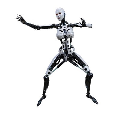 3D render kadın Robot üzerinde beyaz
