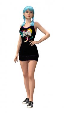 3D render genç kız beyaz