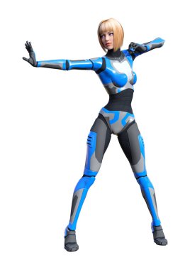 3D render kadın Robot üzerinde beyaz