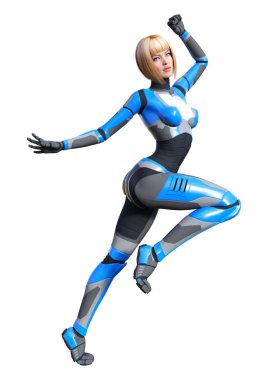 3D render kadın Robot üzerinde beyaz
