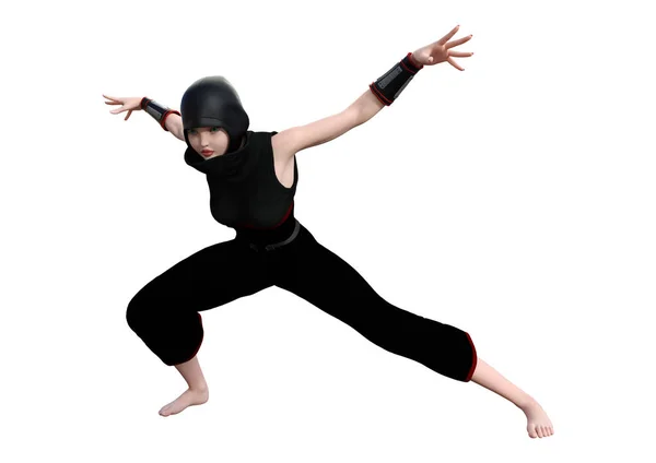 화이트에 3d 렌더링 여성 닌자 — 스톡 사진