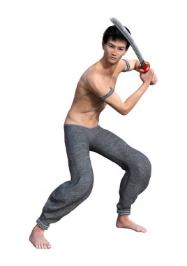 3D render mücadele Monk beyaz