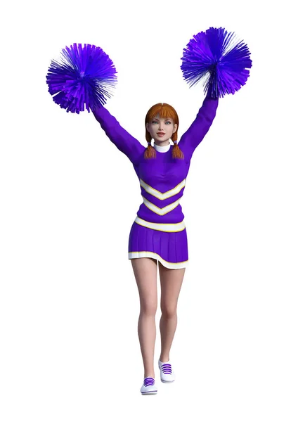 3D Rendering Cheerleader with Pompoms on White — Stock Photo, Image