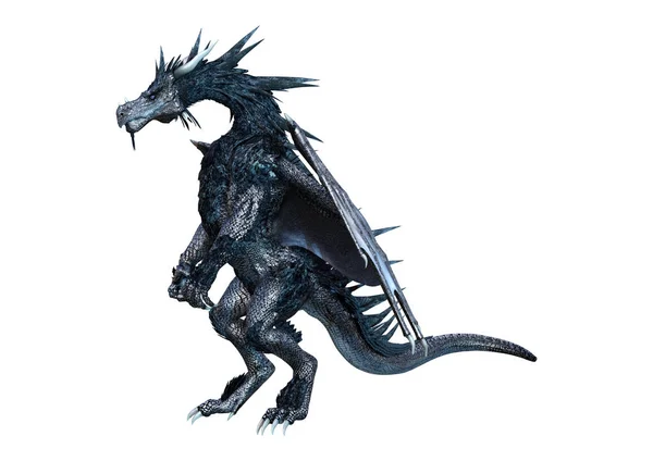 Fantaisie de rendu 3D Dragon noir sur blanc — Photo