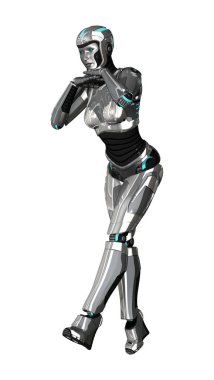 3D render kadın Robot üzerinde beyaz