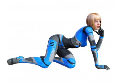 3D render kadın Robot üzerinde beyaz