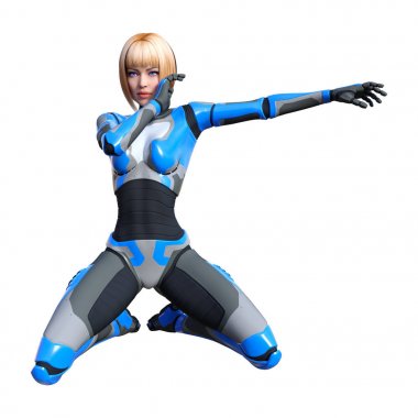 3D render kadın Robot üzerinde beyaz