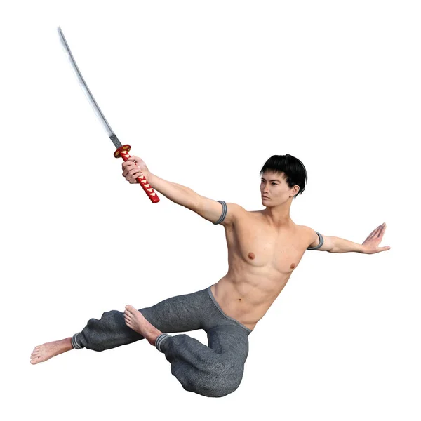 Renderização 3D lutando monge em branco — Fotografia de Stock