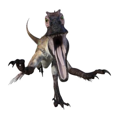 3D render dinozor Utahraptor beyaz
