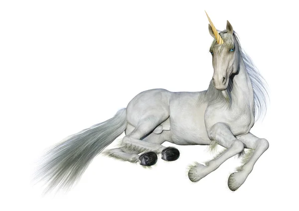 Rendering 3D Unicorno bianco su bianco — Foto Stock