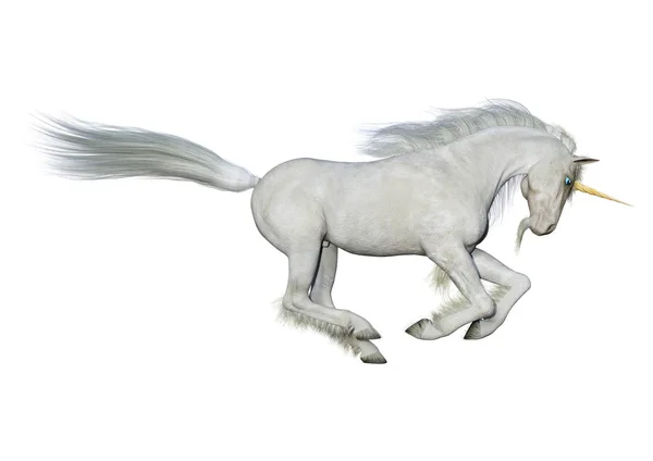 3D beyaz beyaz tek boynuzlu at işleme — Stok fotoğraf