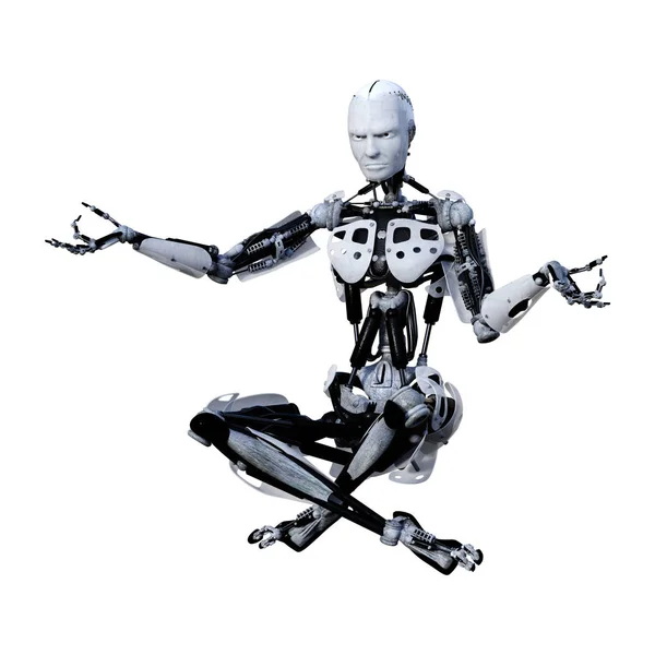 Robot masculino de renderización 3D en blanco — Foto de Stock