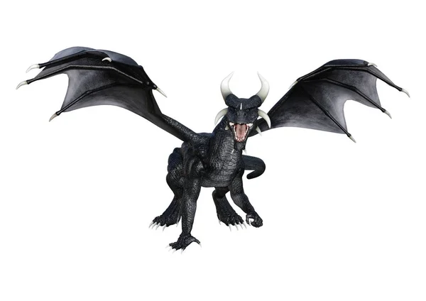 Dragón negro de fantasía de representación 3D en blanco —  Fotos de Stock