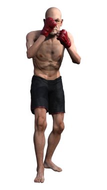 3D render yaşlı adam boks beyaz