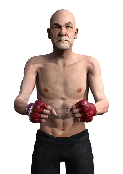 3D Rendering Old Man Boxe em Branco — Fotografia de Stock