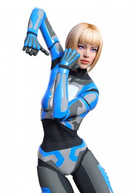 3D render kadın Robot üzerinde beyaz