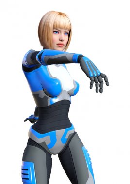 3D render kadın Robot üzerinde beyaz