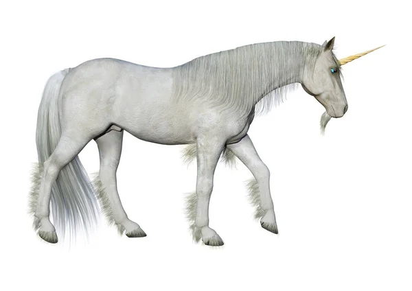 Cuento de hadas 3D Unicornio blanco sobre blanco — Foto de Stock