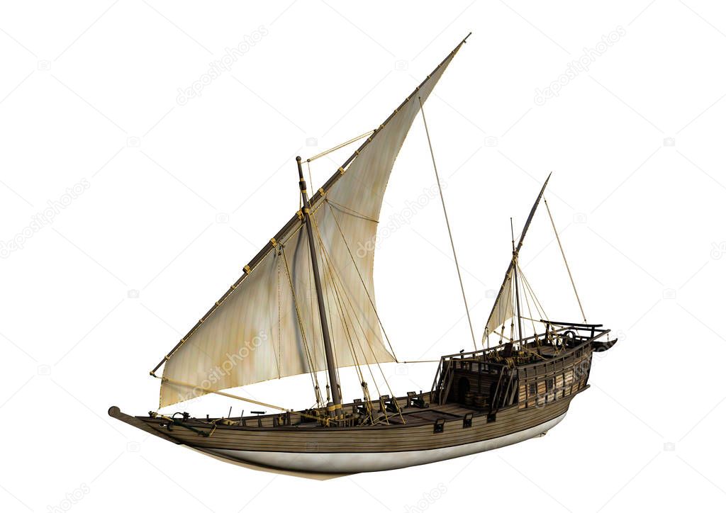 3D Rendering Sailing Ship on White