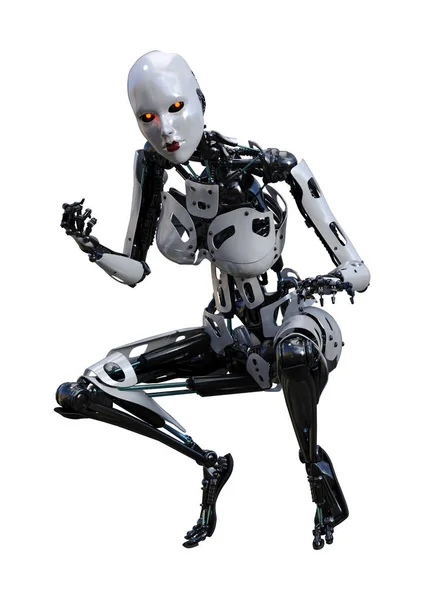 Representación 3D Robot femenino en blanco —  Fotos de Stock