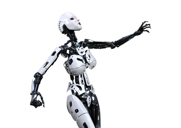 Robot femelle de rendu 3D sur blanc — Photo
