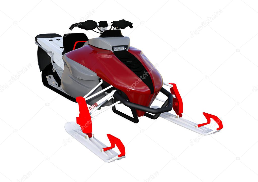 3D Rendering Snowmobile on White