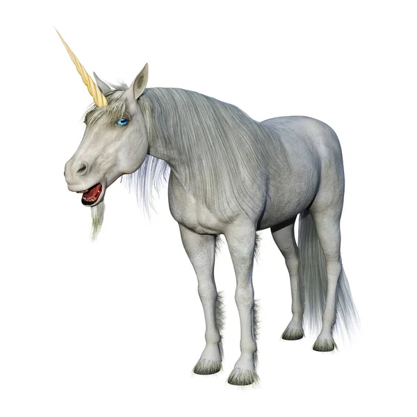 3D Rendering Fairy Tale White Unicorn on White — Stock Photo, Image