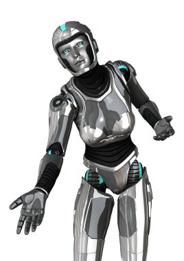 3D render kadın Robot üzerinde beyaz