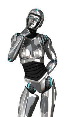 3D render kadın Robot üzerinde beyaz