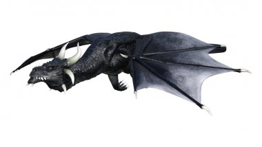 3D render fantezi siyah beyaz ejderha