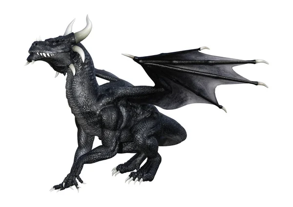 3D rendering Fantasy Black Dragon op wit — Stockfoto