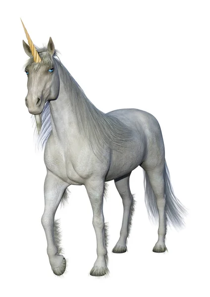 Cuento de hadas 3D Unicornio blanco sobre blanco —  Fotos de Stock