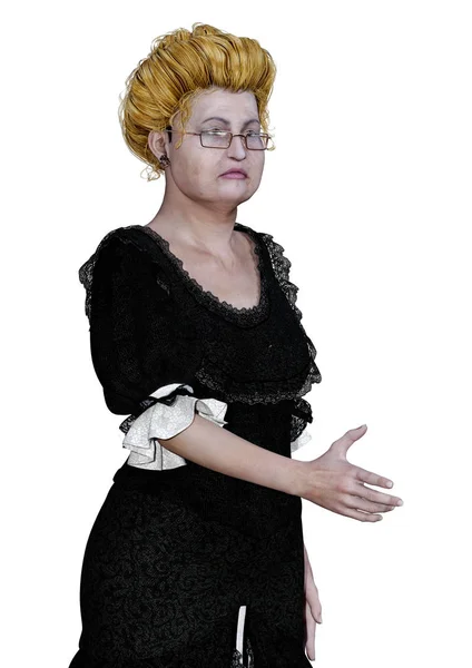 Representación en 3D de la vieja dama victoriana en blanco — Foto de Stock