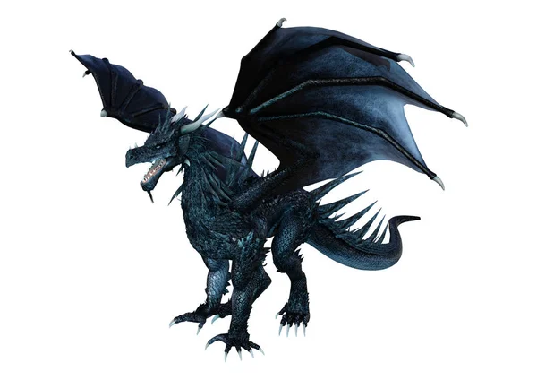 3D renderização Fantasia Dragão Negro em Branco — Fotografia de Stock